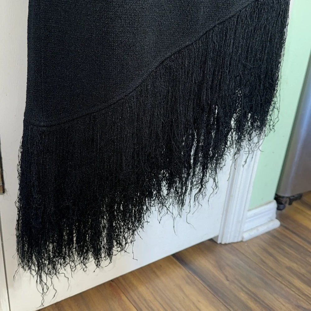 Brenda French for French Rags Black Vintage Asymmetrical Fringe Skirt Size Med
